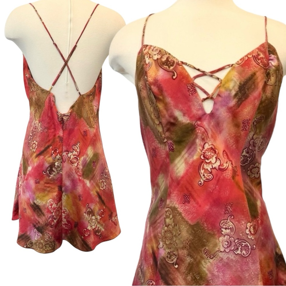 1990s Victoria’s Secret Silk Floral Bronze Vintage Halter Gold Label Slip Dress